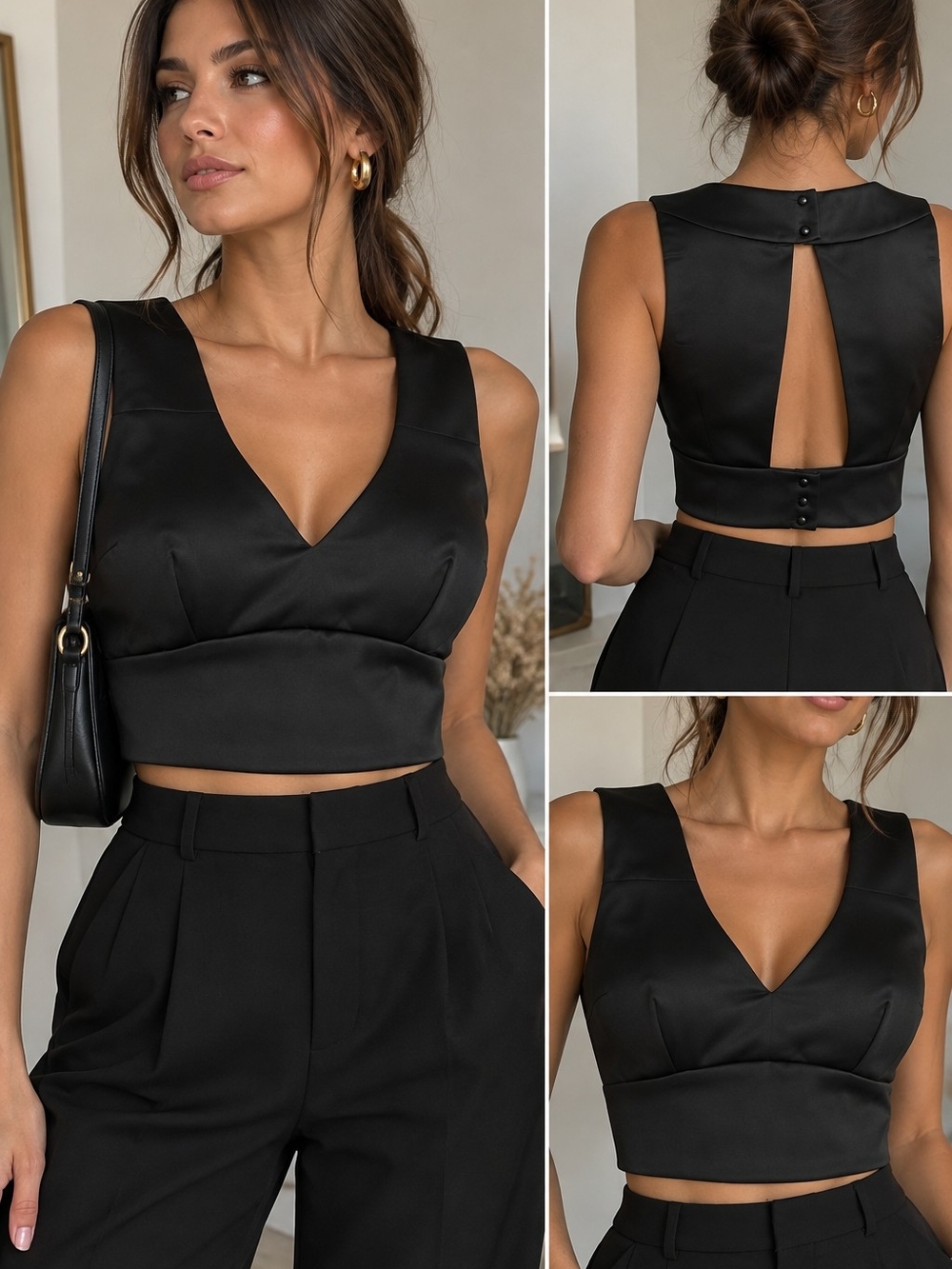 Black Structured Open Back Crop Top US 4 NWOT